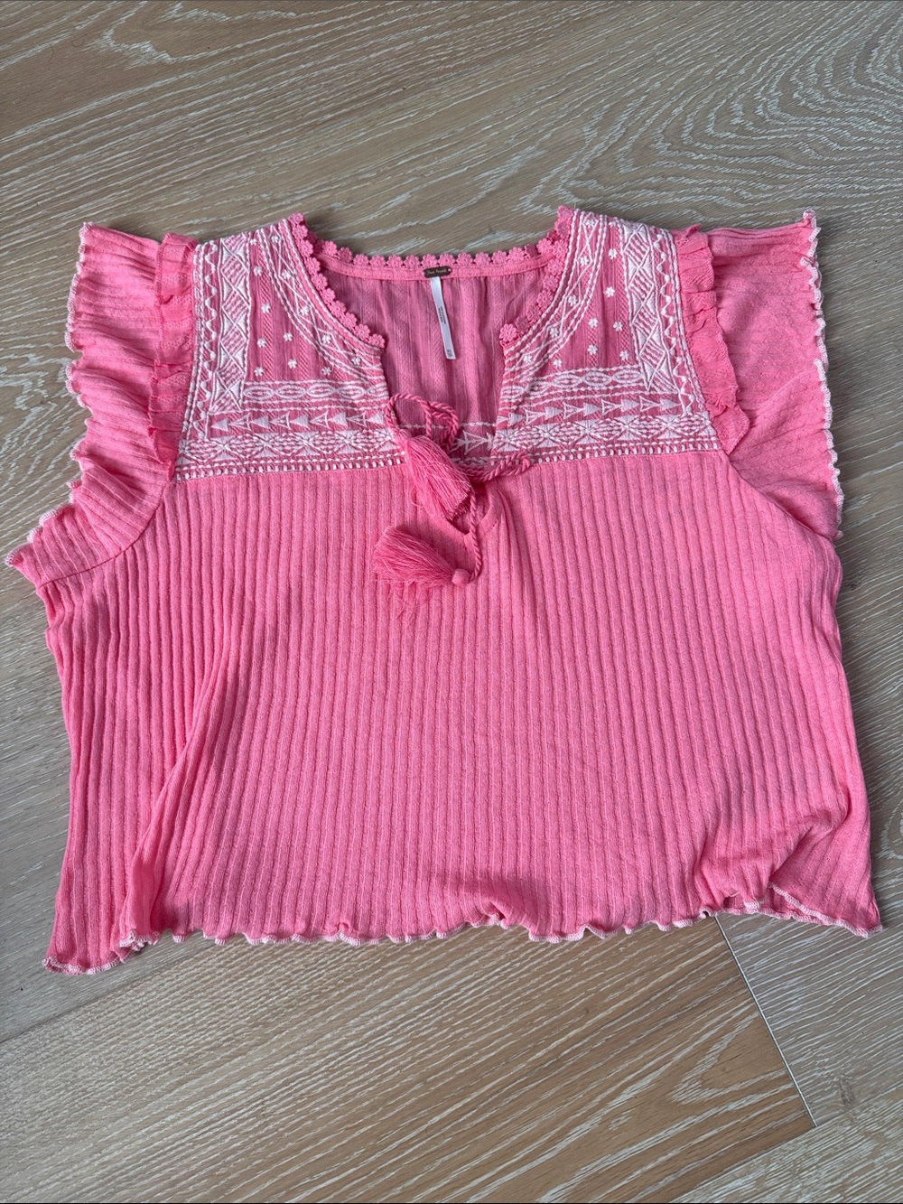 Free People Sarafina Embroidered Yoke Cotton Blend Top NWT Size XS